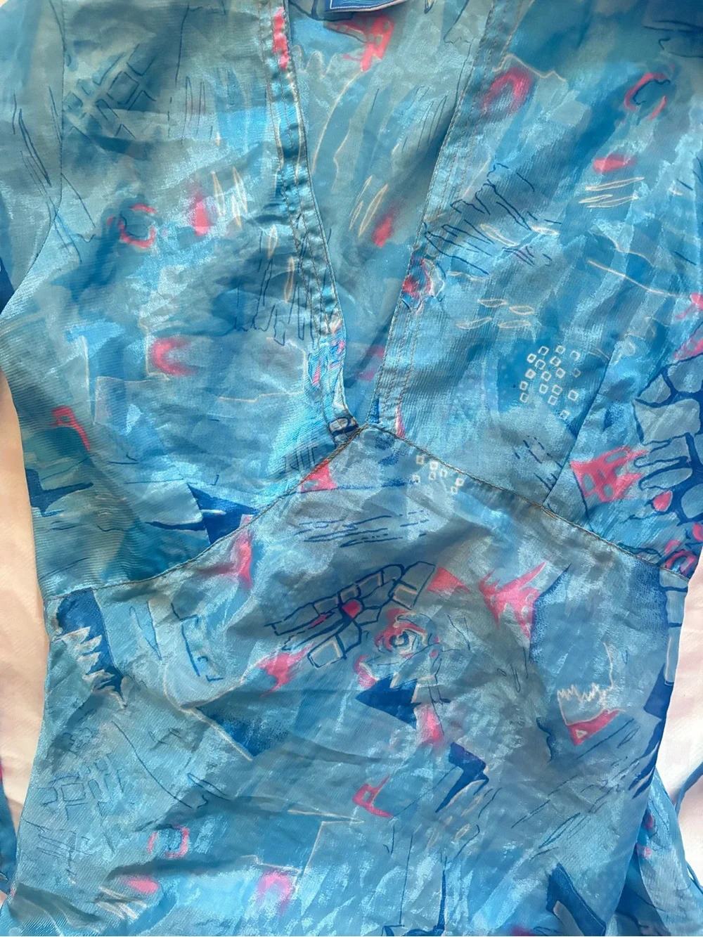 Blue Floral-Print Long-Sleeve Women's Top